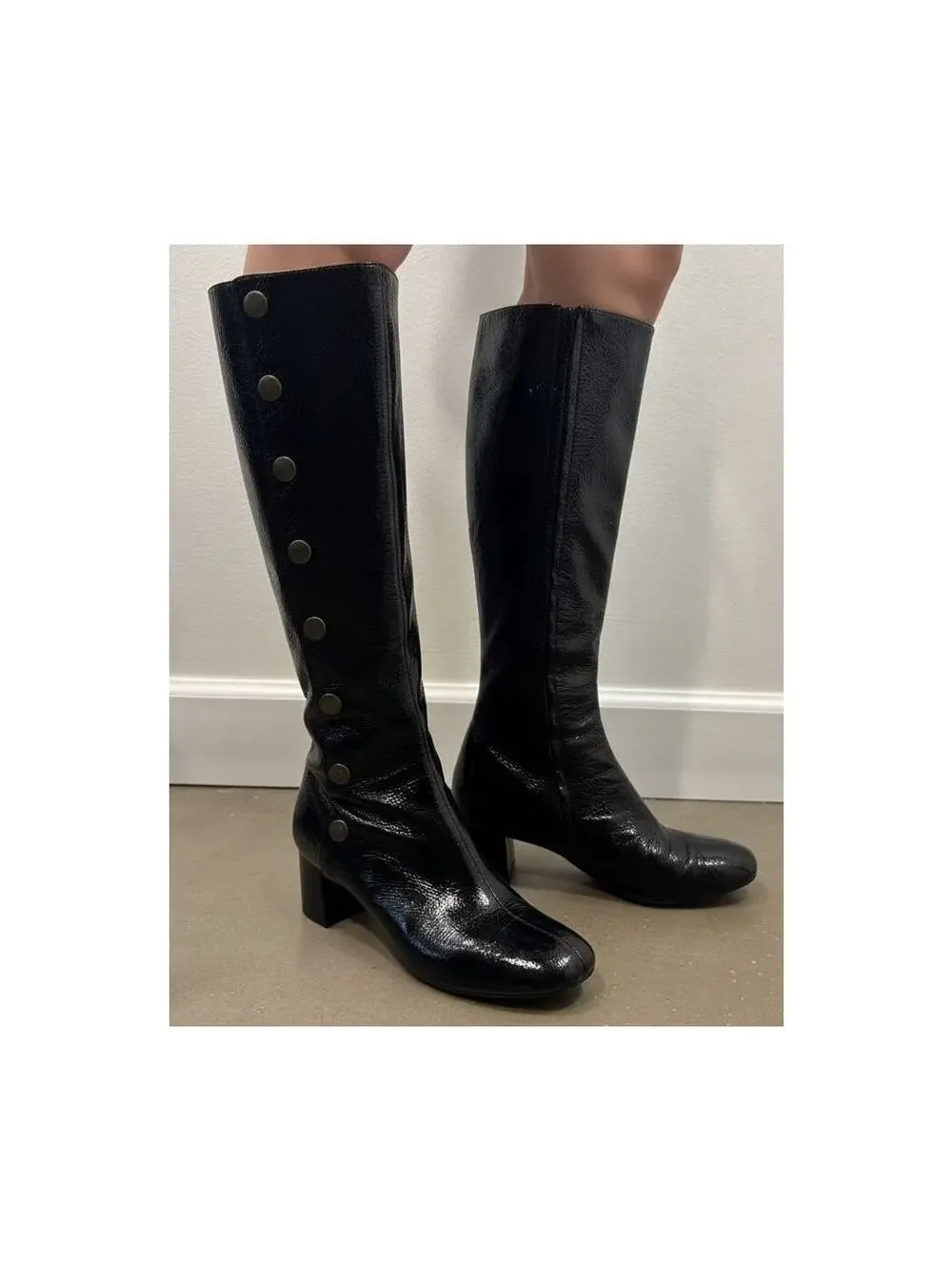 Chloe Knee-High Leather Boots Snap-Button Gothcore 38.5 (US 8)
